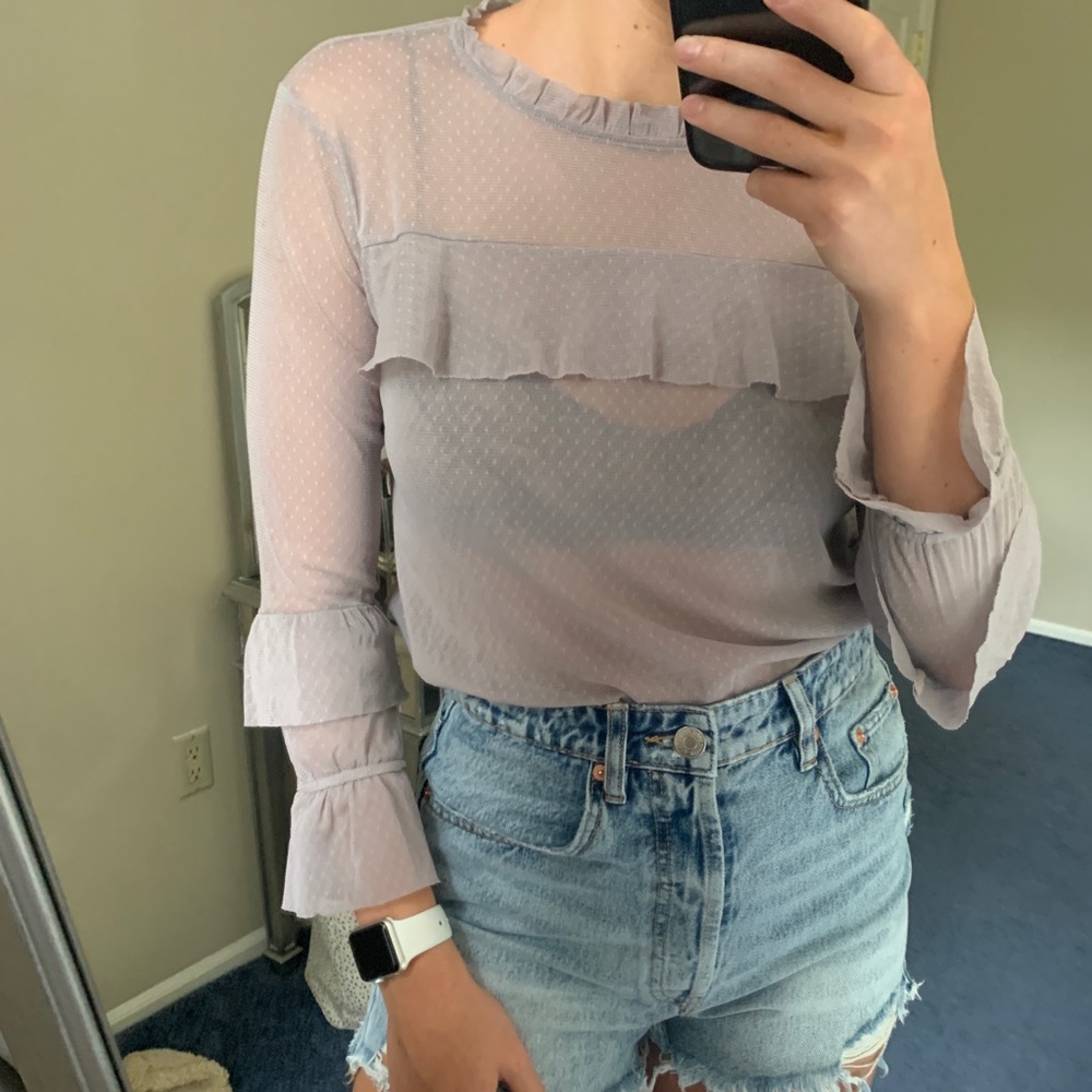 Sheer dot ruffle blouse